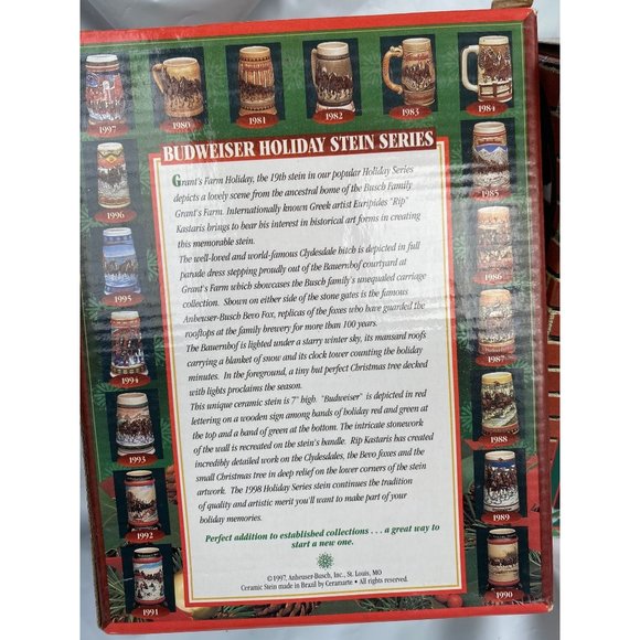 Budweiser Holiday Stein Series 1997 1998 Grant's Clydesdales - Picture 3 of 8